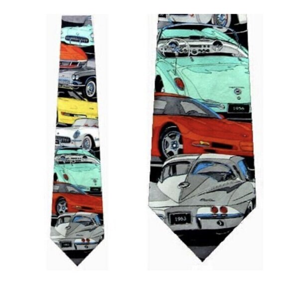 Chevrolet Corvette Models 100%‎ Silk Neck Tie Red Gray Turquoise Yellow Blue New - Picture 1 of 7